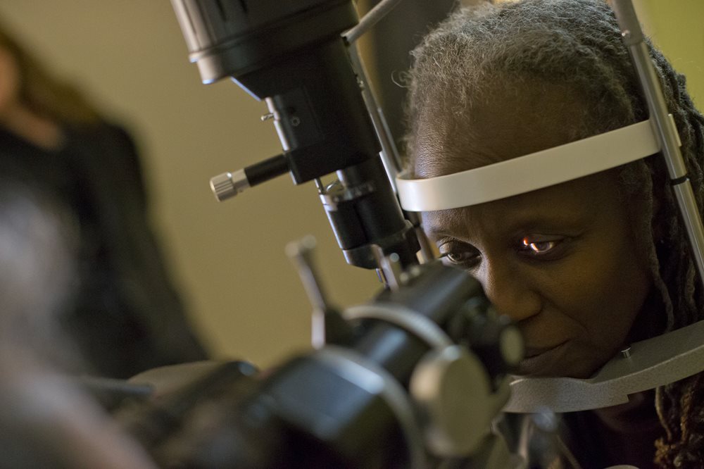 Woman getting an eye exam