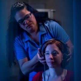 Patient having hearing test