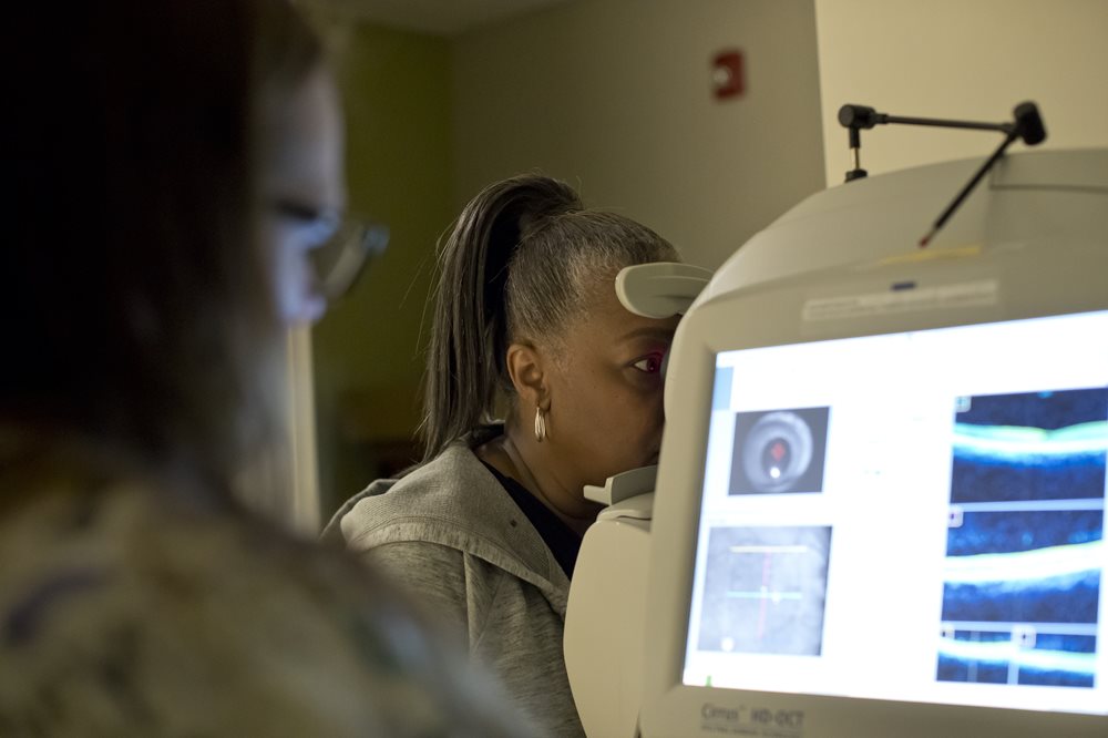 Woman getting an eye exam