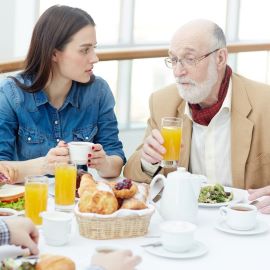 family eating breakfast together