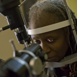 Woman receiving an eye exam