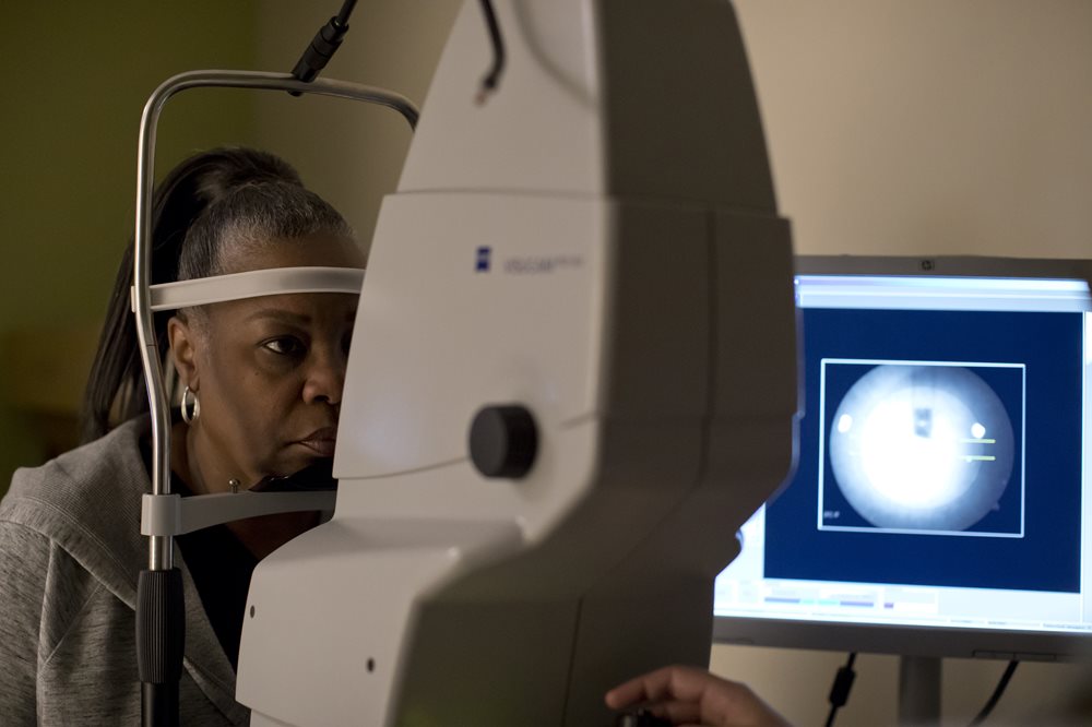 woman having eye exam