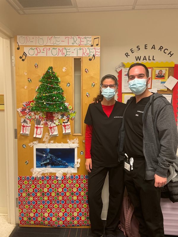 Door decorating contest submission with Dr. Scombordi and Dr. Boyd