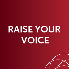 text that says "Raise your voice"