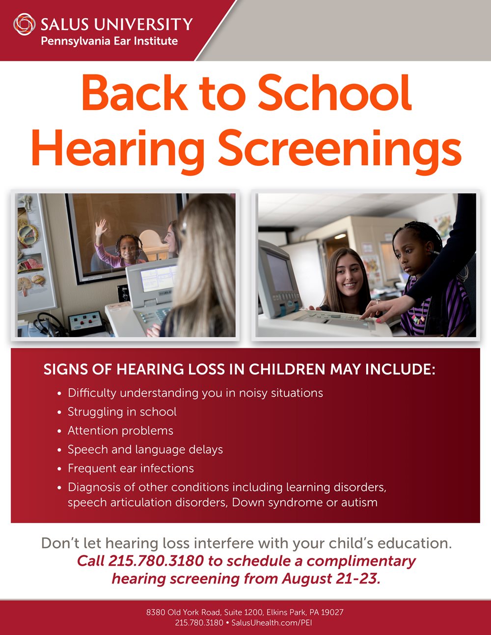 Back to school hearing screenings flyer