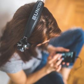 woman wearing headphones