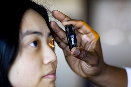 Woman having an eye exam